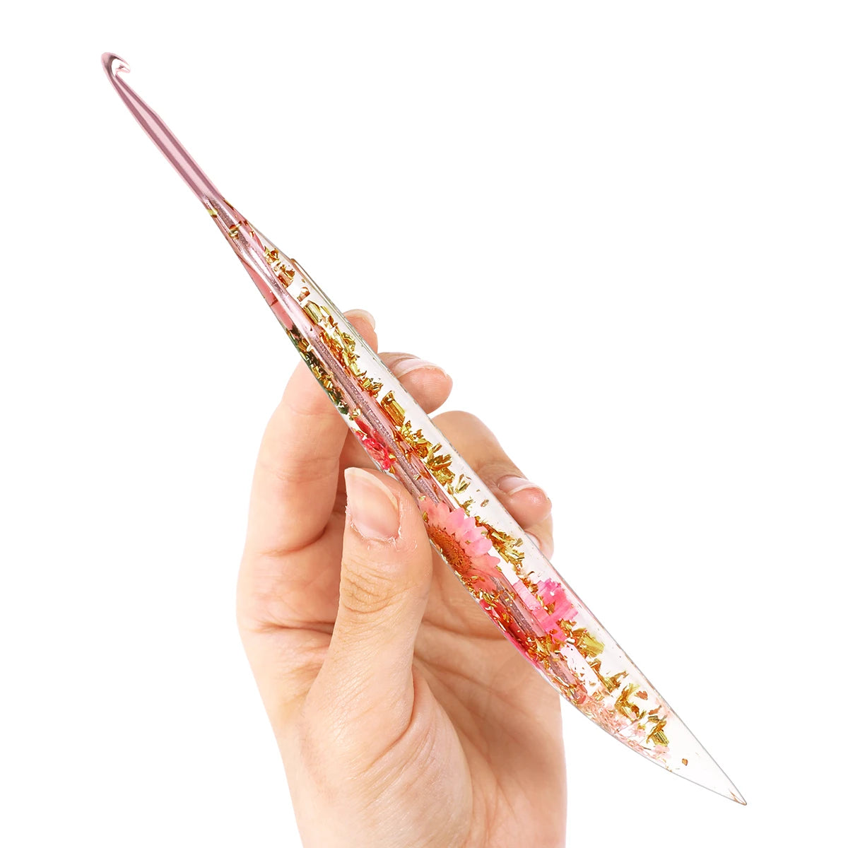 AuraCrochet™ Ergonomic Floral Resin Crochet Hook – Solid Aluminum Knitting Needle