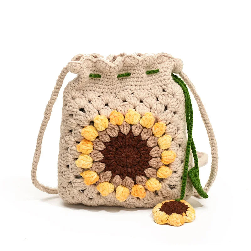 AuraCrochet™ Handmade Sunflower Phone Purse – Crochet Crossbody Bag for Smartphones