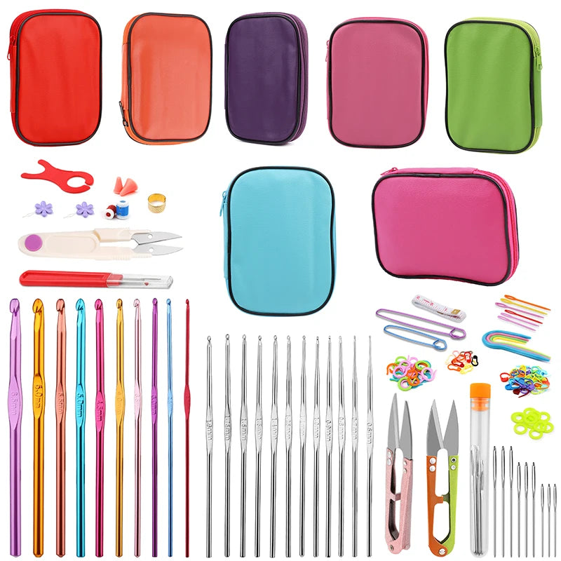 AuraCrochet™ 54-Piece Professional Crochet Tool Kit – 22 Ergonomic & Lace Hooks with Travel Case
