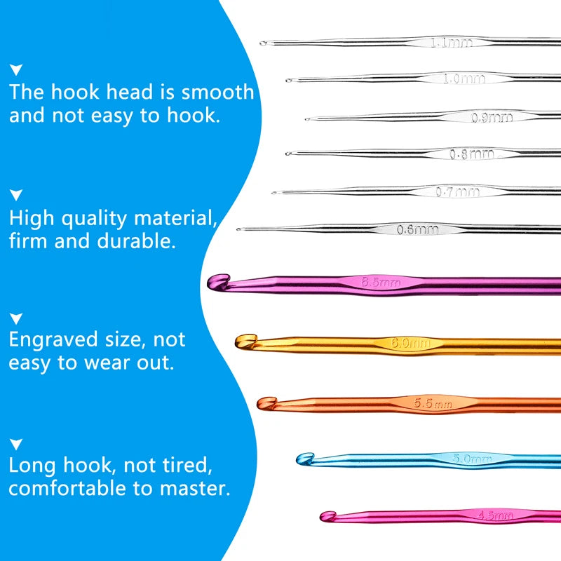 AuraCrochet™ 54-Piece Professional Crochet Tool Kit – 22 Ergonomic & Lace Hooks with Travel Case